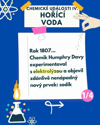 Chemik Humphry Davy zkusil rozložit hydroxid sodný pomocí elektřiny. Objevil tak sodík – kov, který ve vodě vzplane! 🔥 💡...